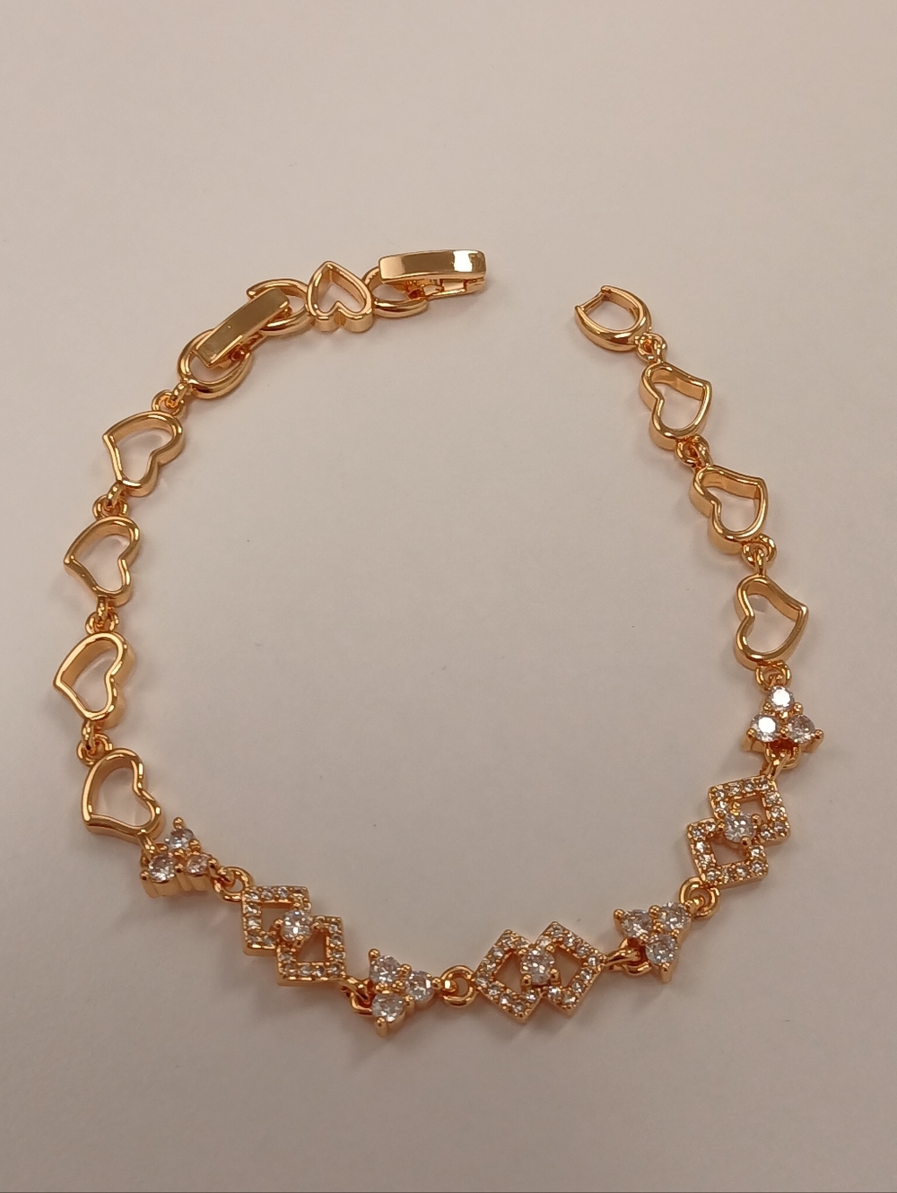 New! 18k Rose Gold Plated Heart & Crystal Link Bracelet 7-7.5" By Pretty Bird